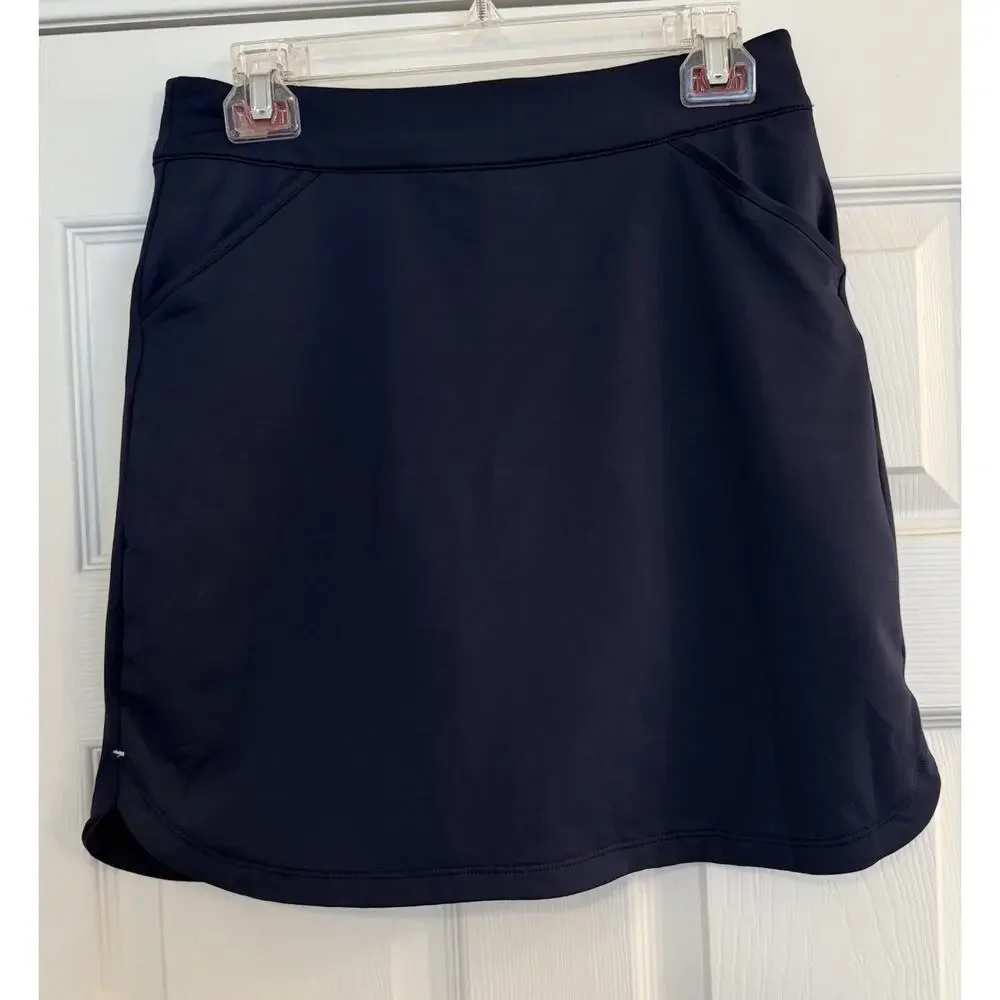 Peter Millar 18” Skort Sz XS Petal Hem Navy Blue Golf Tennis Skirt PullOn UPF50+